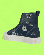 MARC JACOBS DENIM HIGH TOP SNEAKER WITH SEQUIN FLOWERS