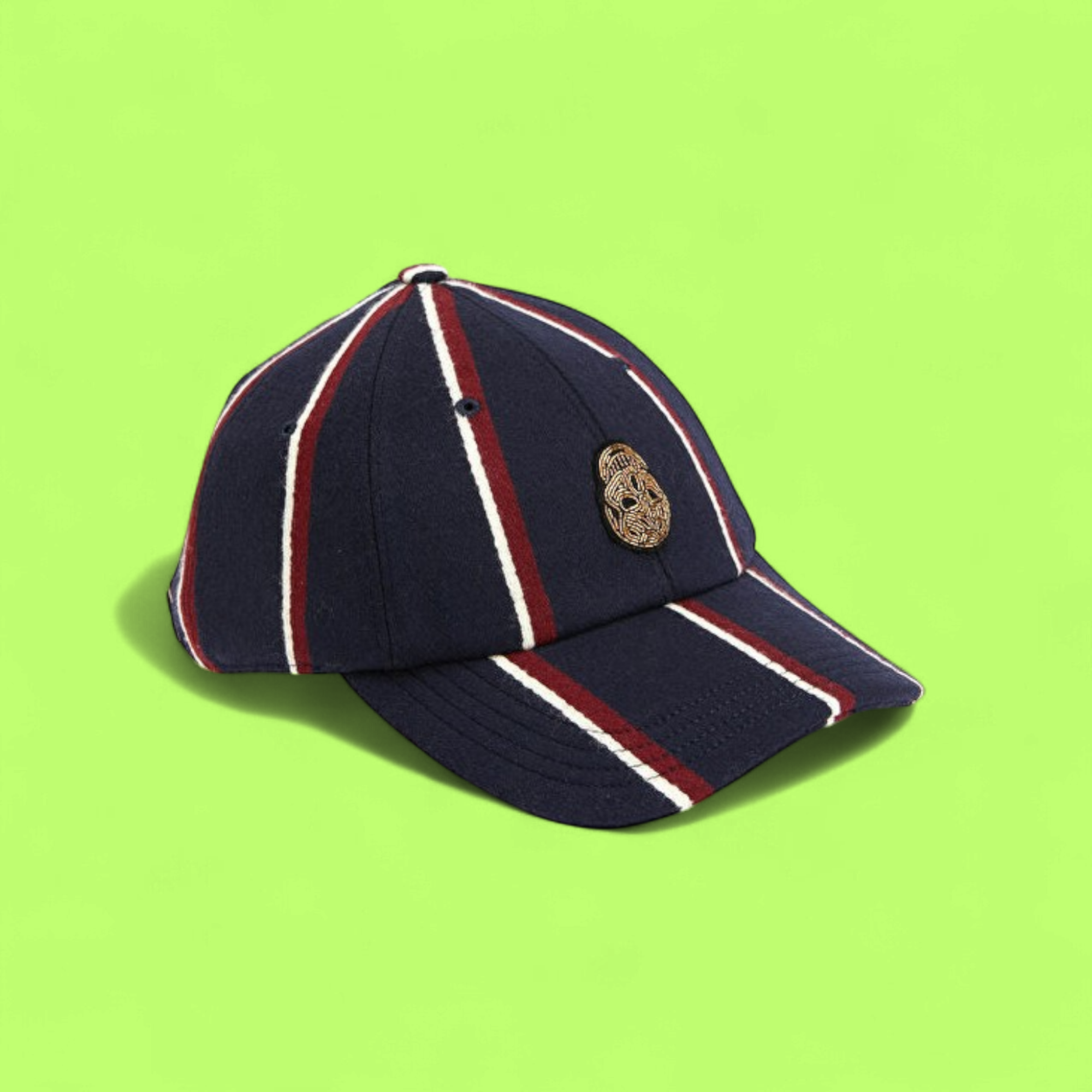 NAVY STRIPED BASEBALL CAP WITH GOLD EMBLEM ICON DROPZ