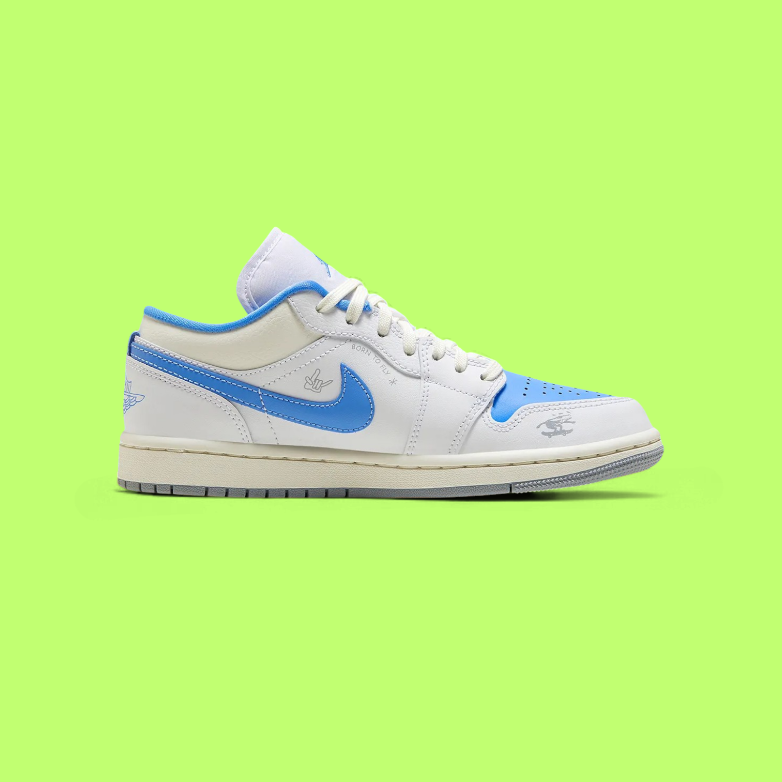 NIKE AIR JORDAN 1 LOW BORN TO FLY SAIL UNIVERSITY BLUE EDITION DROPZZ