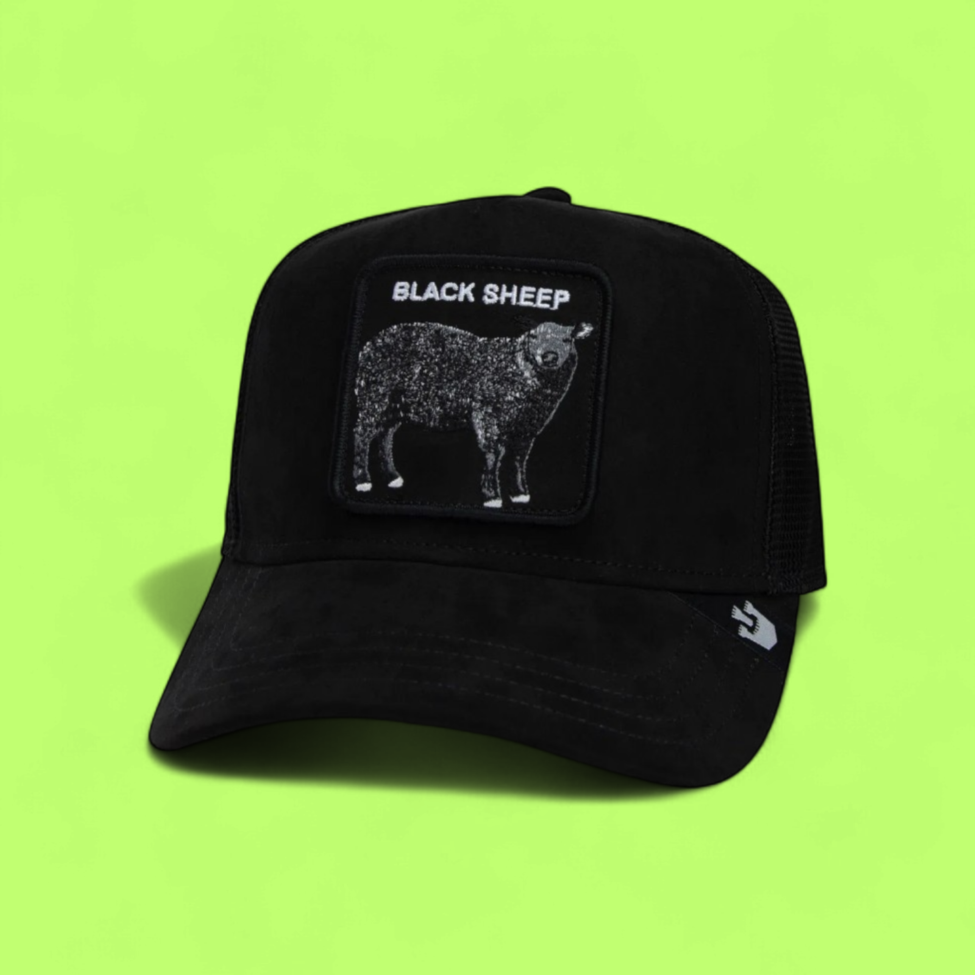 BLACK SHEEP ALL BLACK TRUCKER HAT WITH EMBROIDERED PATCH