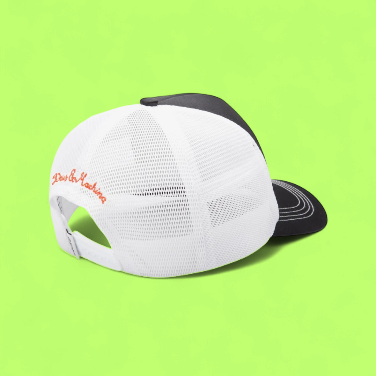 DEUS EX MACHINA BLACK WHITE ORANGE LOGO TRUCKER CAP CWDE