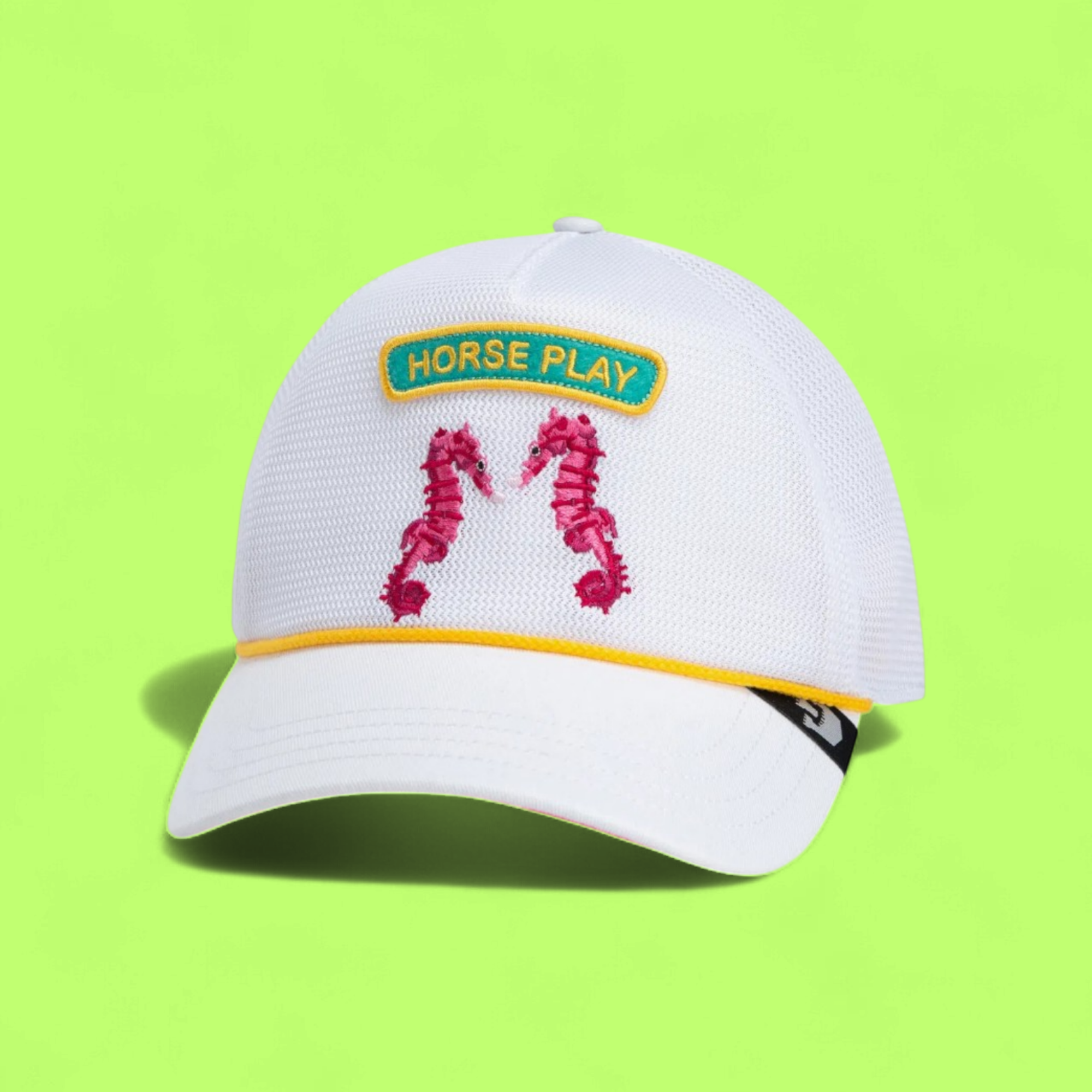 HORSE PLAY WHITE TRUCKER HAT WITH PINK SEAHORSE EMBROIDERY