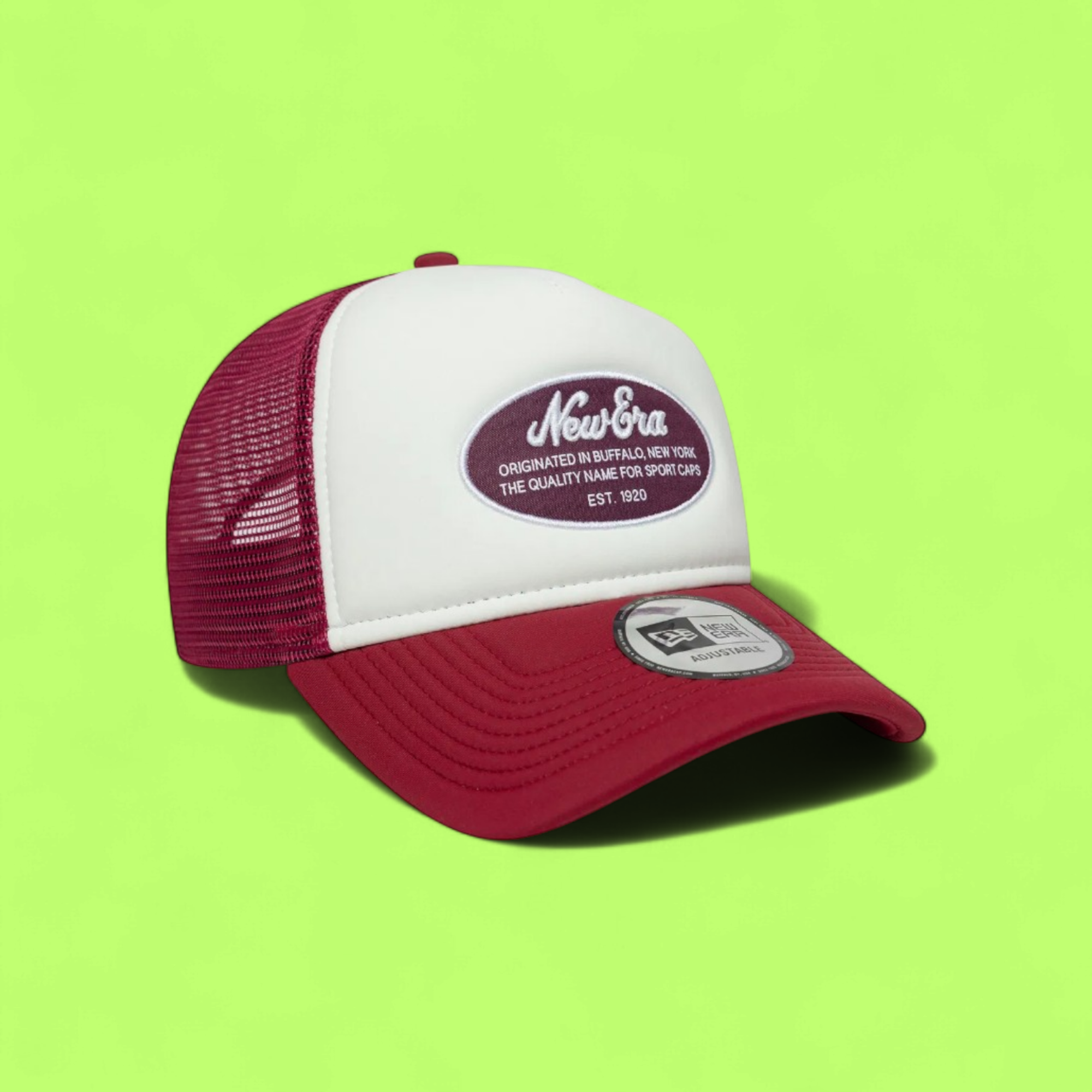 NEW ERA BURGUNDY WHITE MESH TRUCKER CAP VINTAGE LOGO