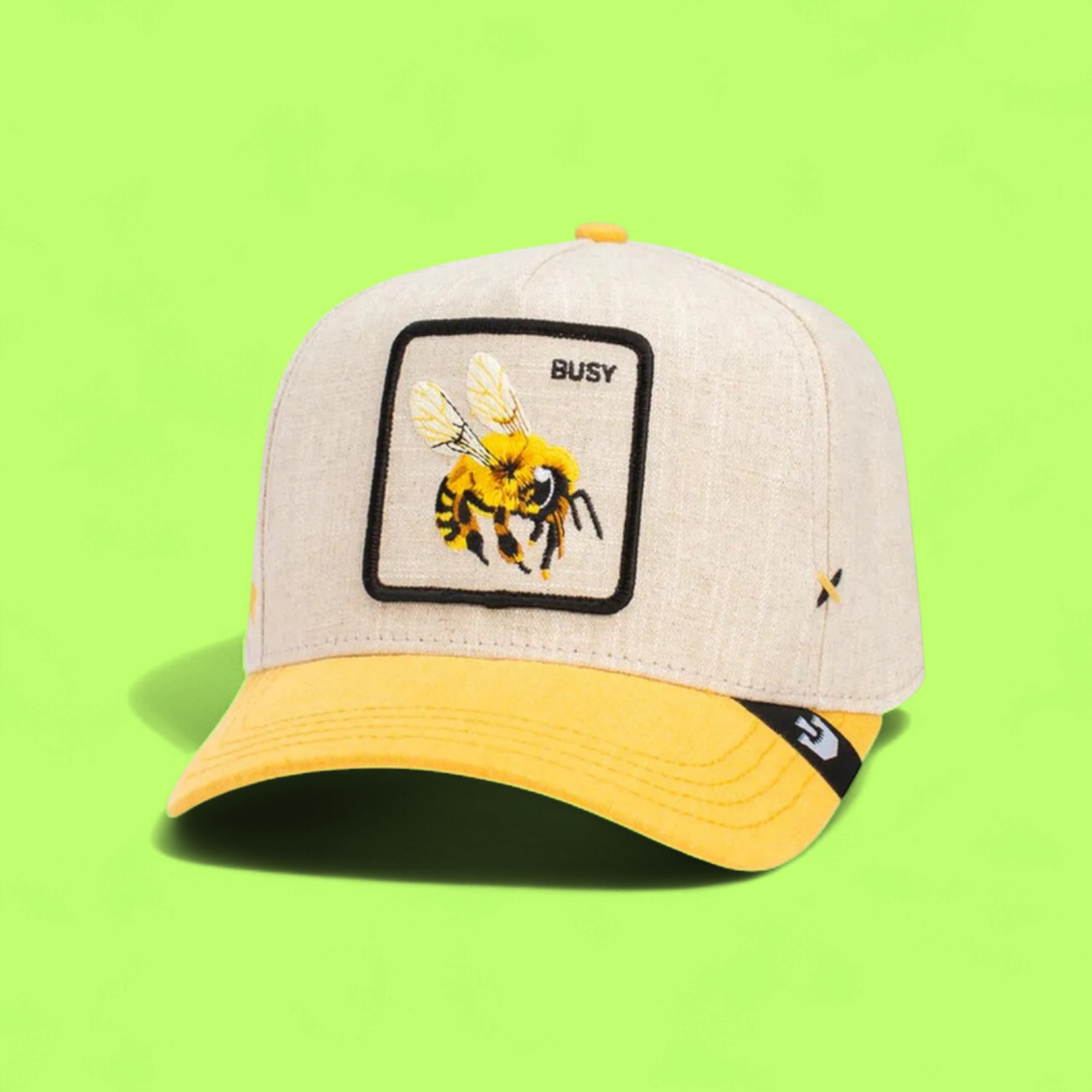 BUSY BEE PATCH YELLOW AND BEIGE TRUCKER HAT CASUAL STYLE