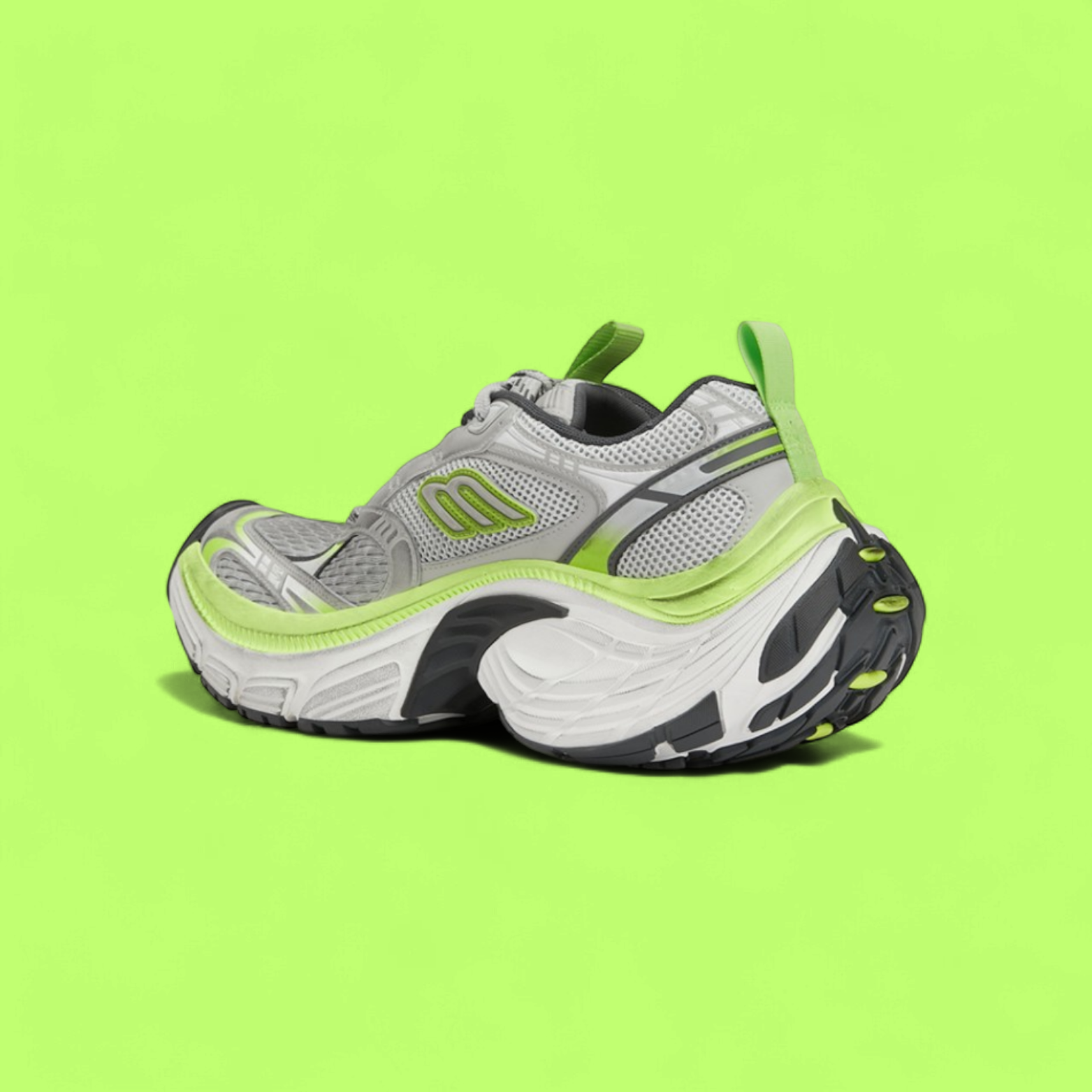 BALENCIAGA PHANTOM GREY NEON GREEN REFLECTIVE MESH SNEAKERS