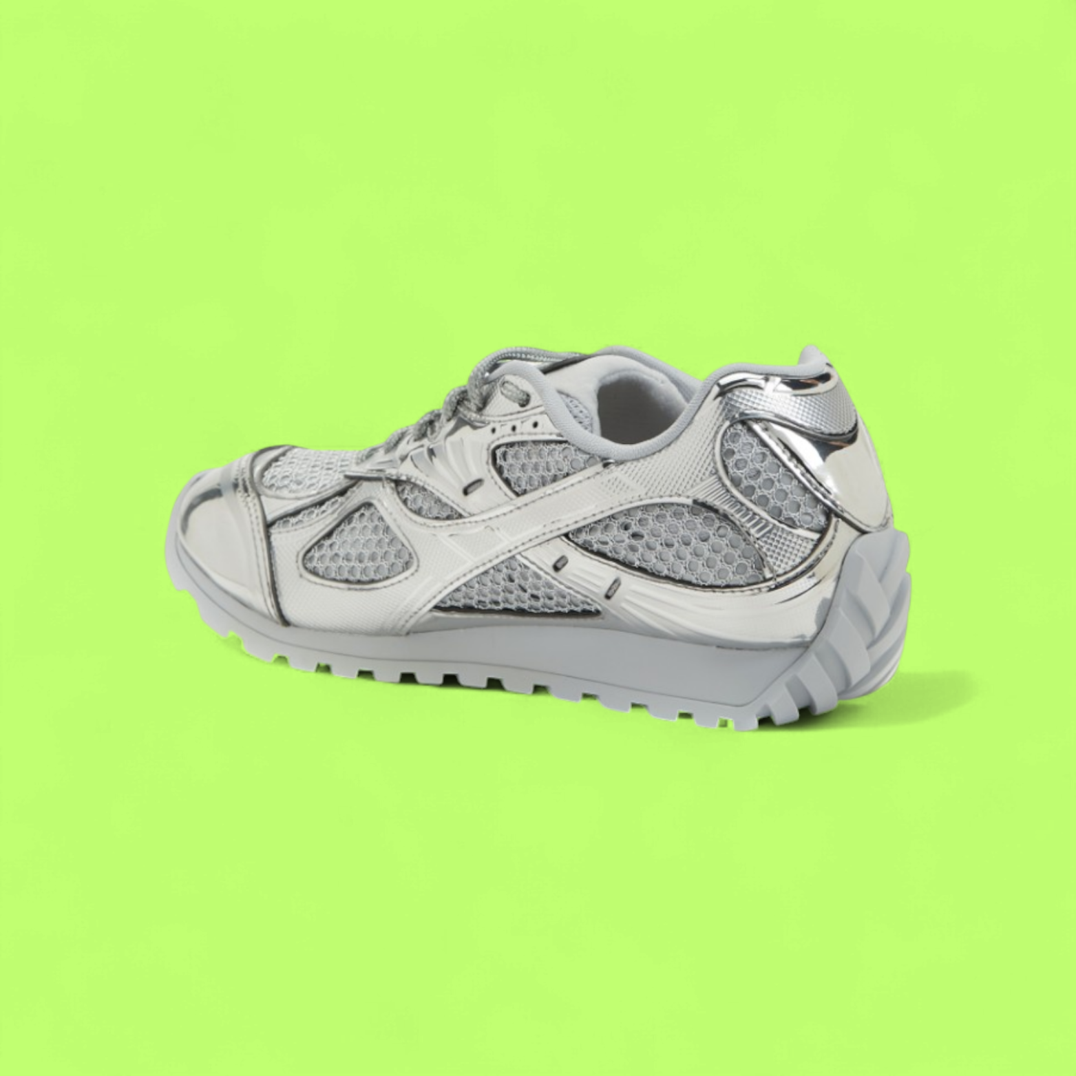 BOTTEGA VENETA SILVER MESH LOW TOP RUNNER SNEAKERS METALLIC