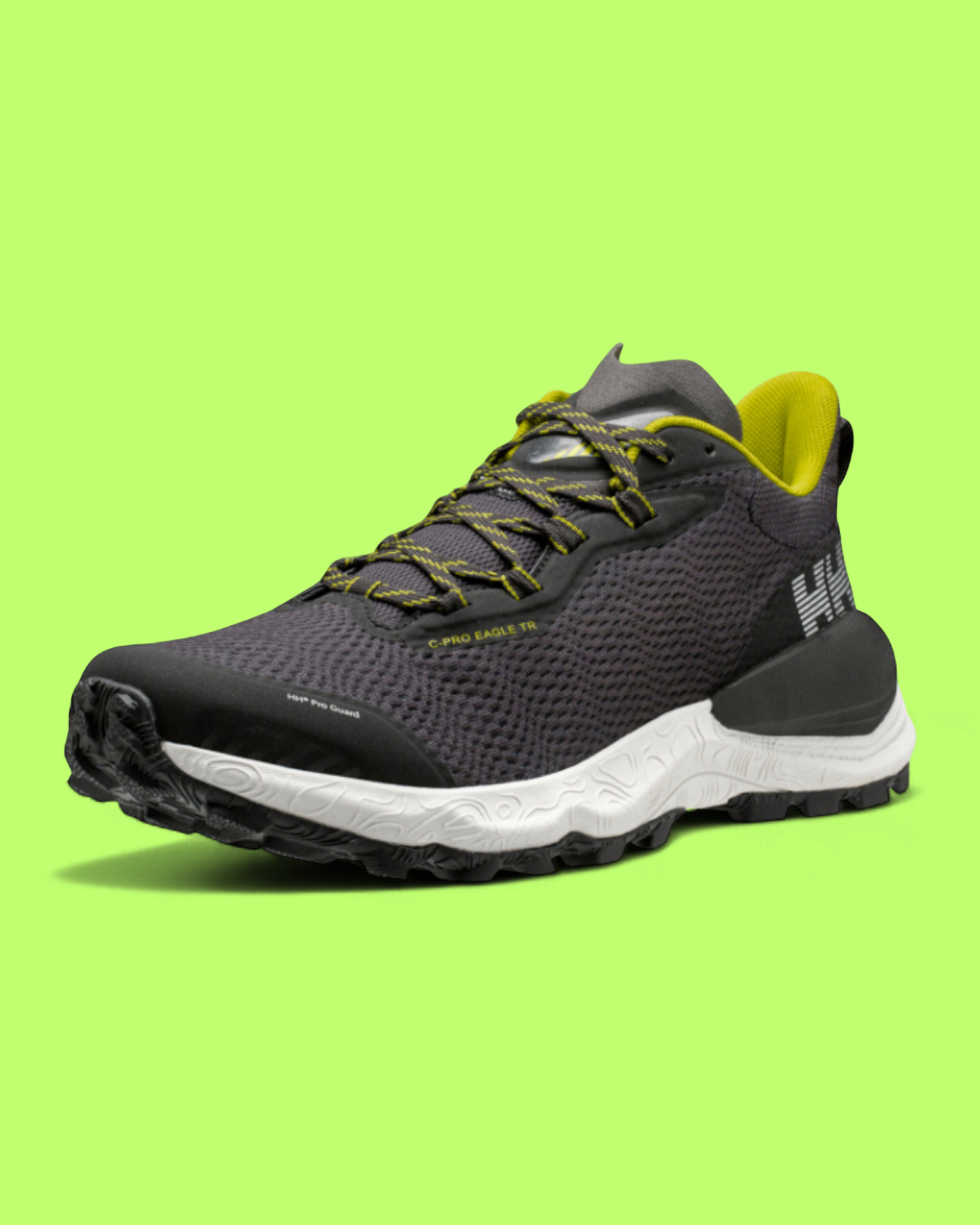 HELLY HANSEN BLACK GREY TRAIL RUNNING SHOES WITH LIME DETAILS