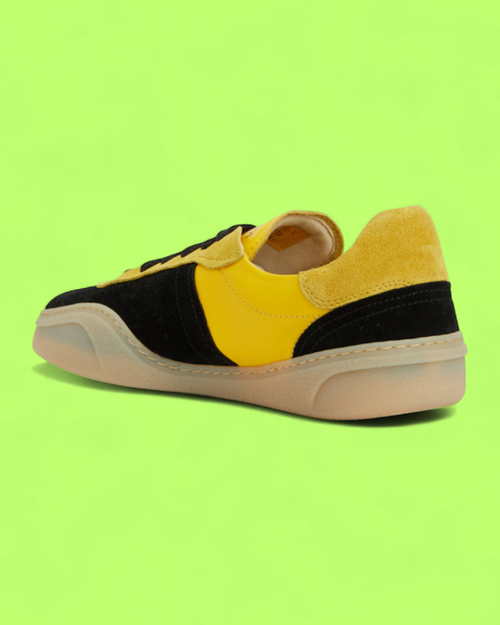 ACNE STUDIOS YELLOW BLACK SUEDE PANEL RETRO LEATHER GUM SOLE