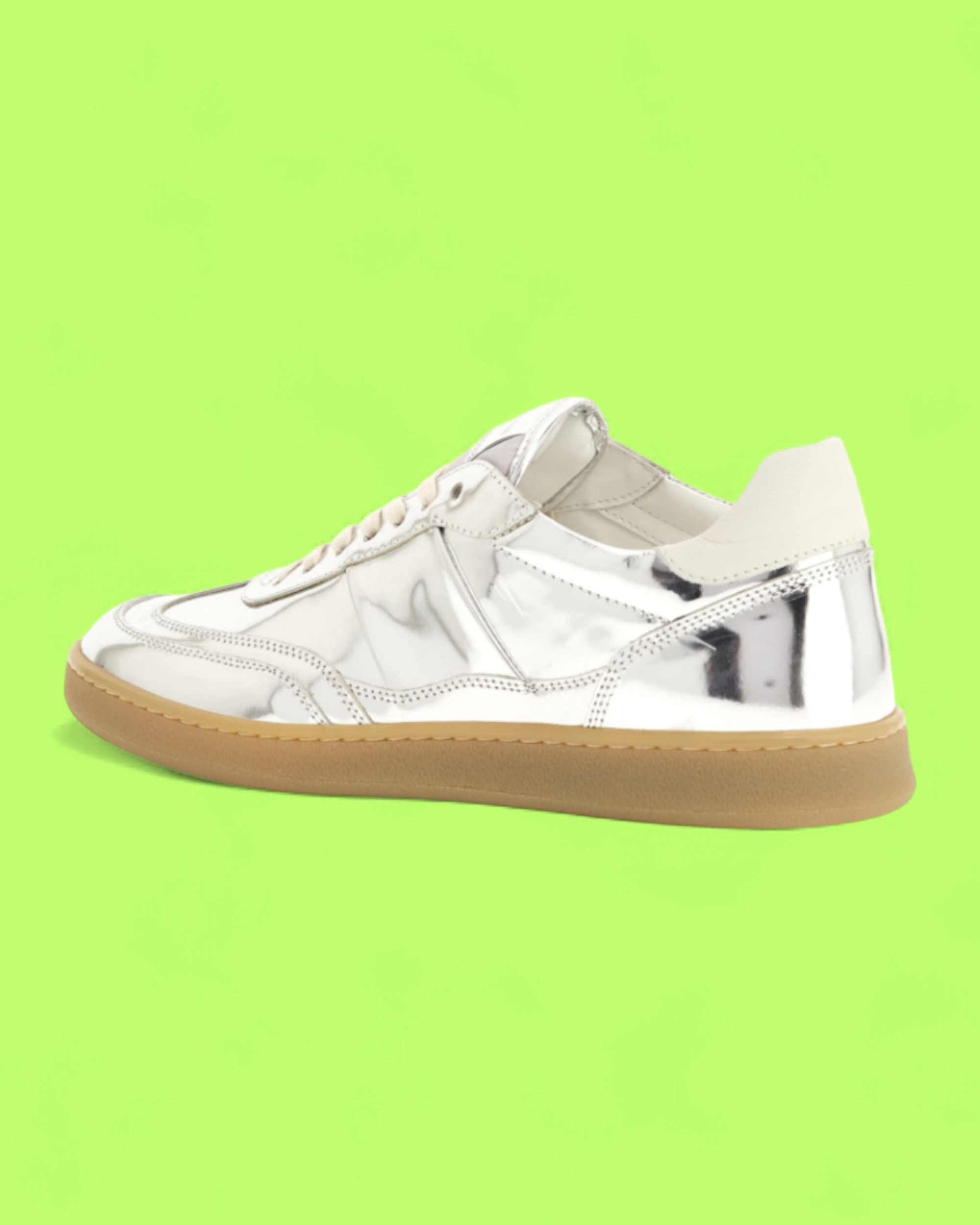COLLEGIUM CHROME METALLIC LOW TOP SNEAKERS WITH GUM SOLE