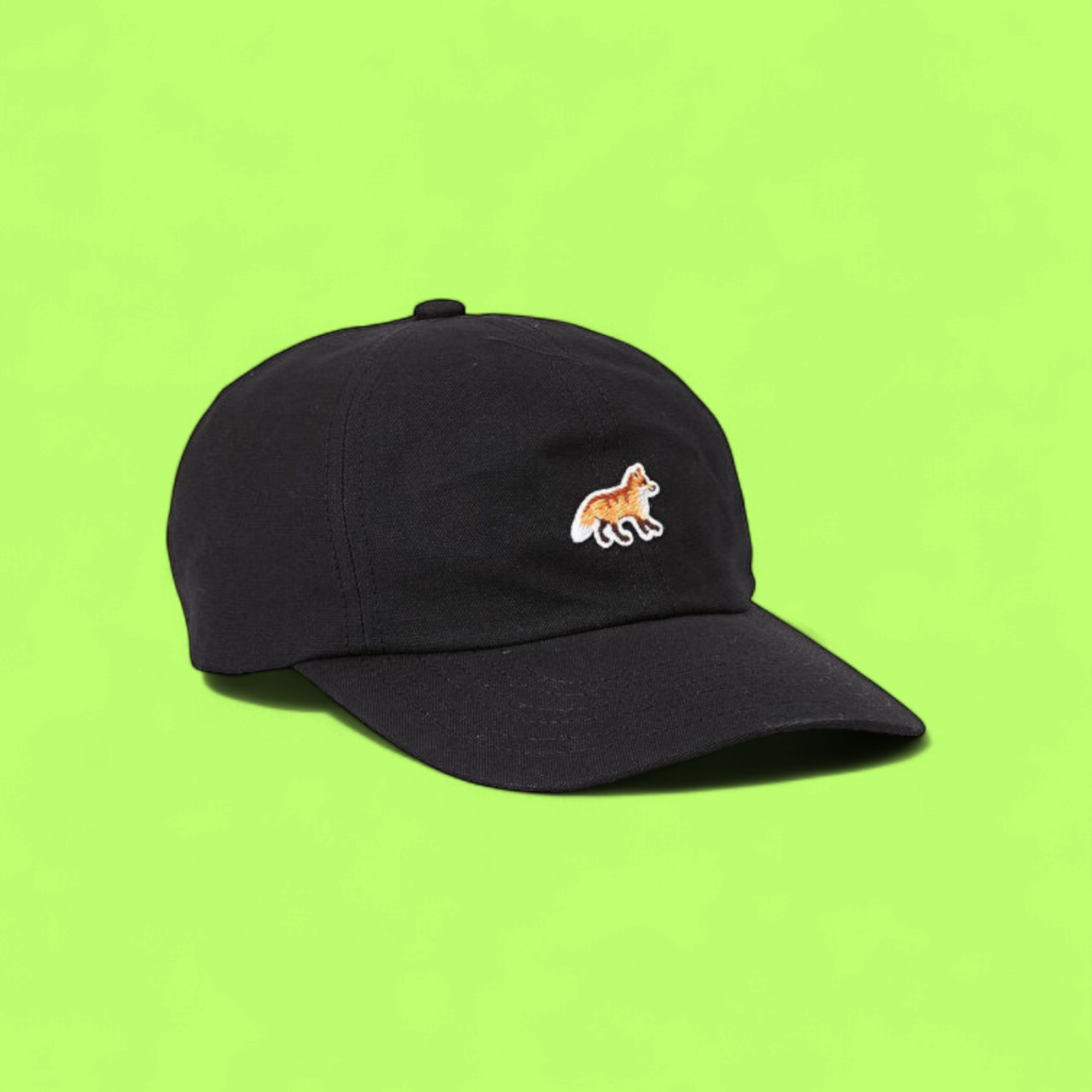 BLACK BASEBALL CAP WITH EMBROIDERED FOX MOTIF DROP CWCD