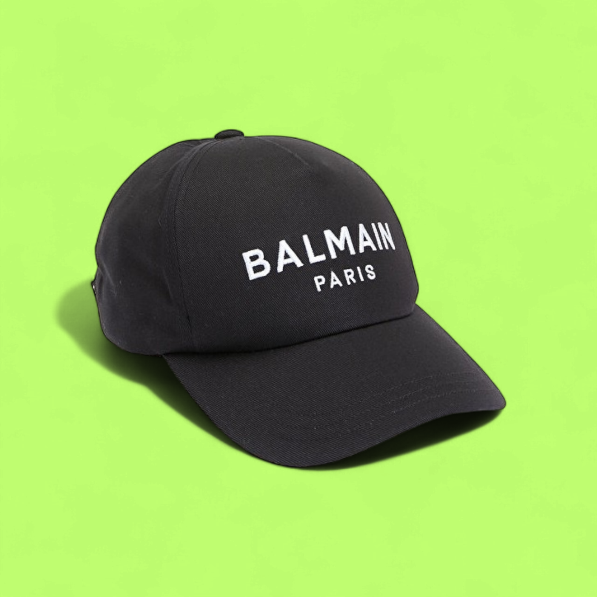 BALMAIN PARIS BLACK COTTON CAP WITH WHITE LOGO EMBROIDERY