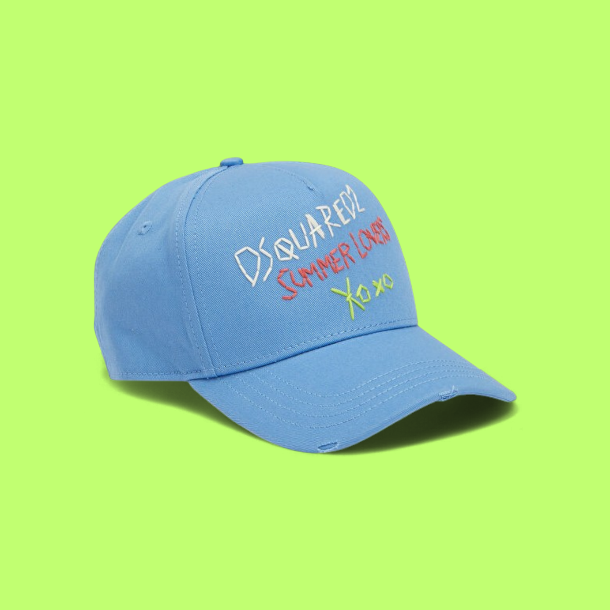LIGHT BLUE CAP WITH MULTICOLOR EMBROIDERED SUMMER TEXT
