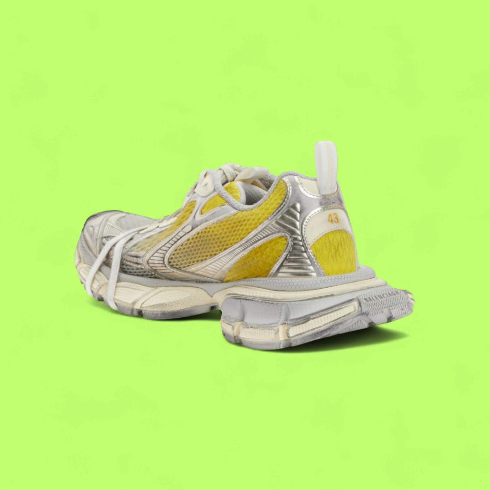 BALENCIAGA DEFENDER YELLOW MESH WORN OUT CHUNKY SNEAKERS