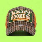 BABY BOOMERS TRUCKER CAP WITH ORANGE MESH AND WOOL PATTERN