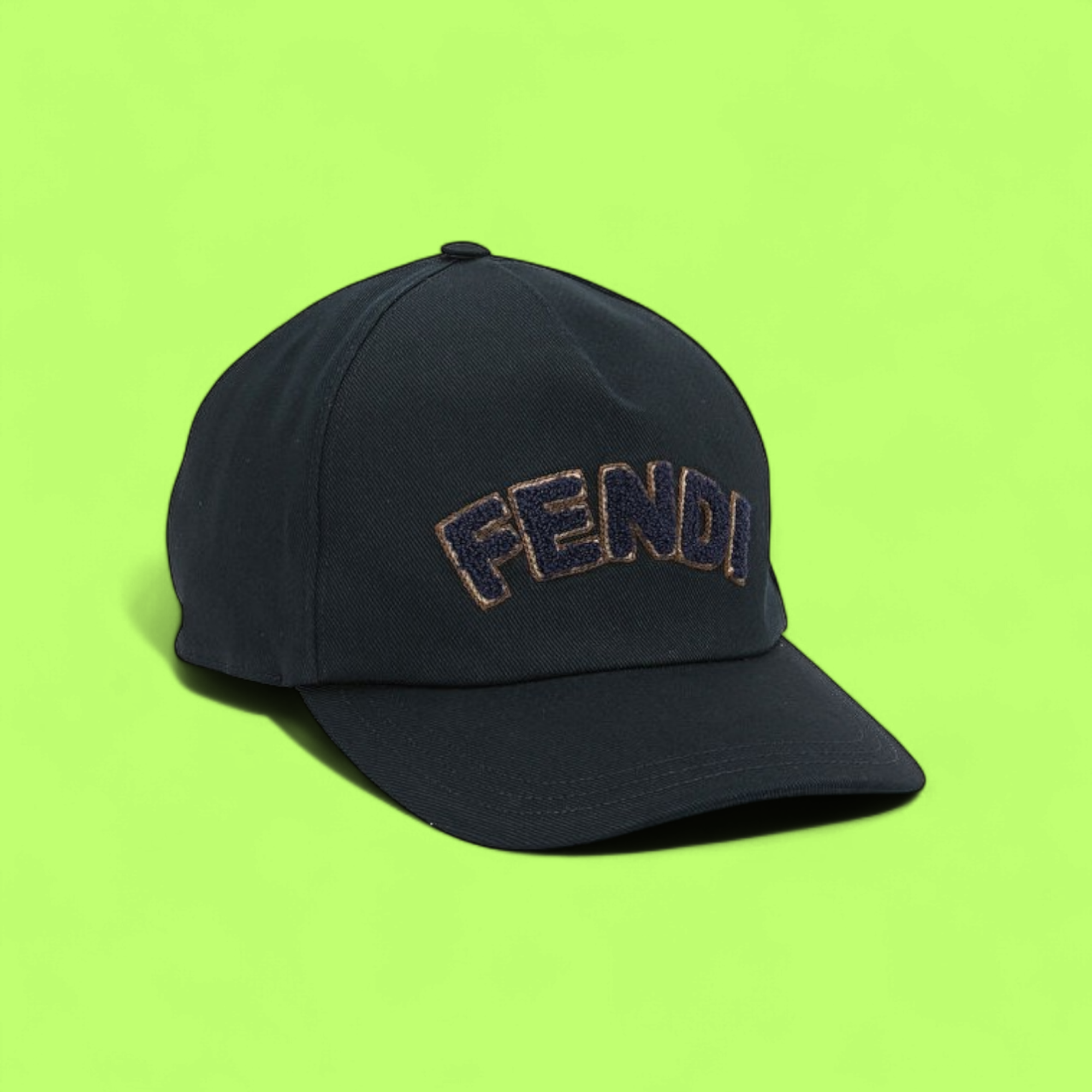 FENDI BLACK BASEBALL CAP WITH EMBROIDERED LOGO LETTERING
