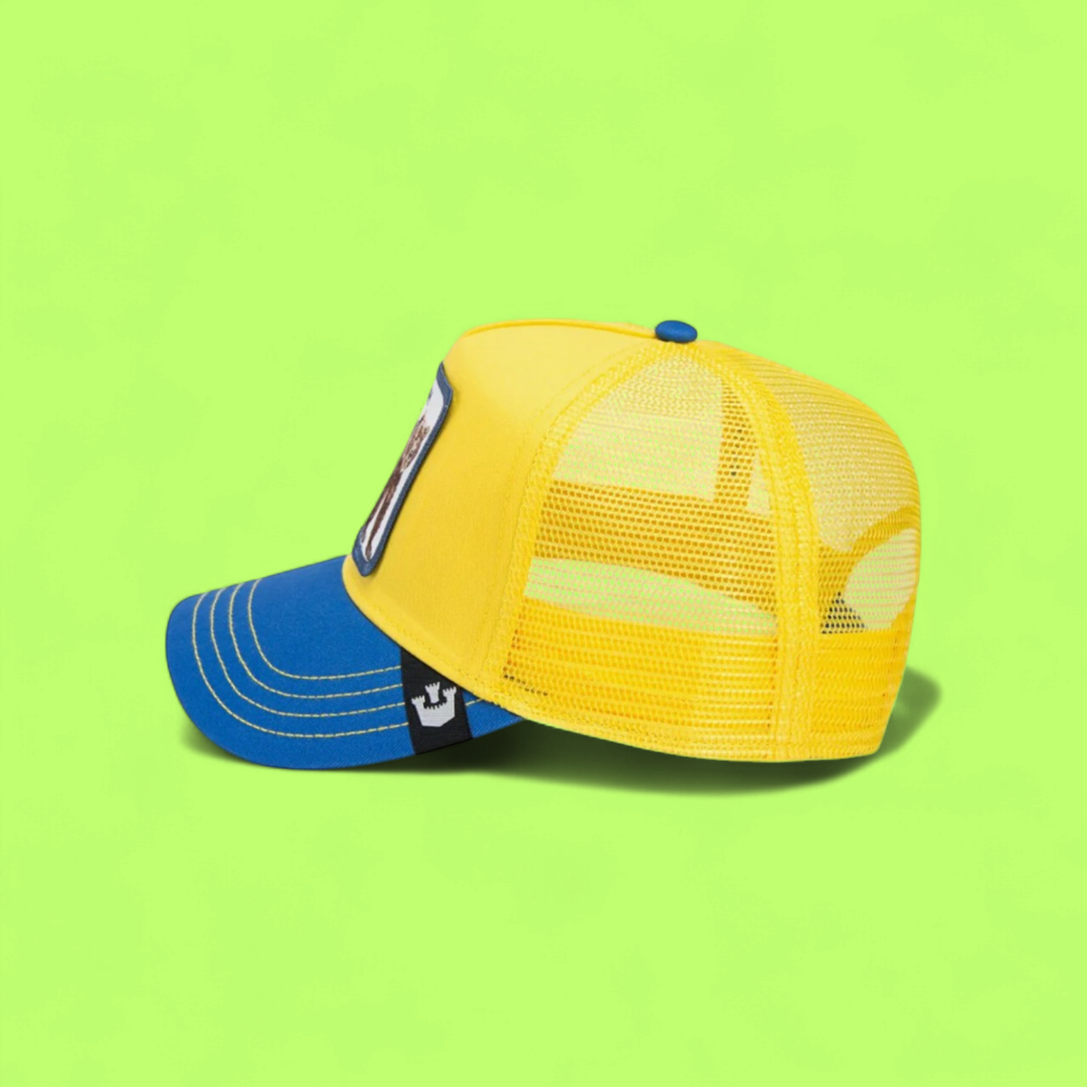 YELLOW STRENGTH CAP WITH BEAR EMBROIDERY AND BLUE BRIM