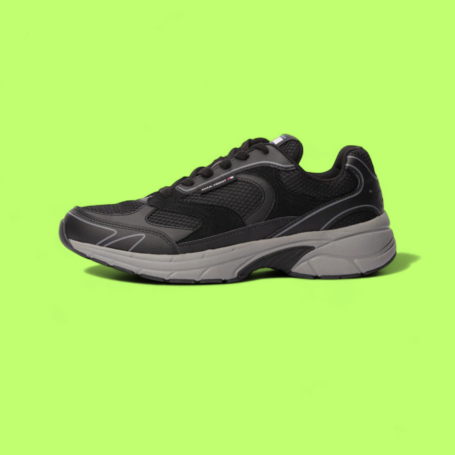 TOMMY HILFIGER MEN'S BLACK LEATHER CASUAL SPORTS STYLE SNEAKERS