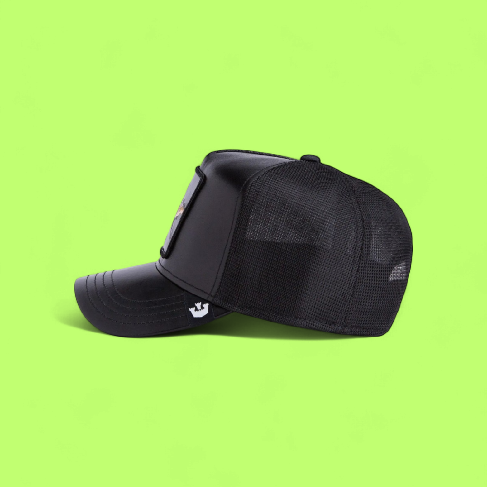 BLACK LEATHER SHARK CAP WITH RAGE EMBROIDERED PATCH CWCD