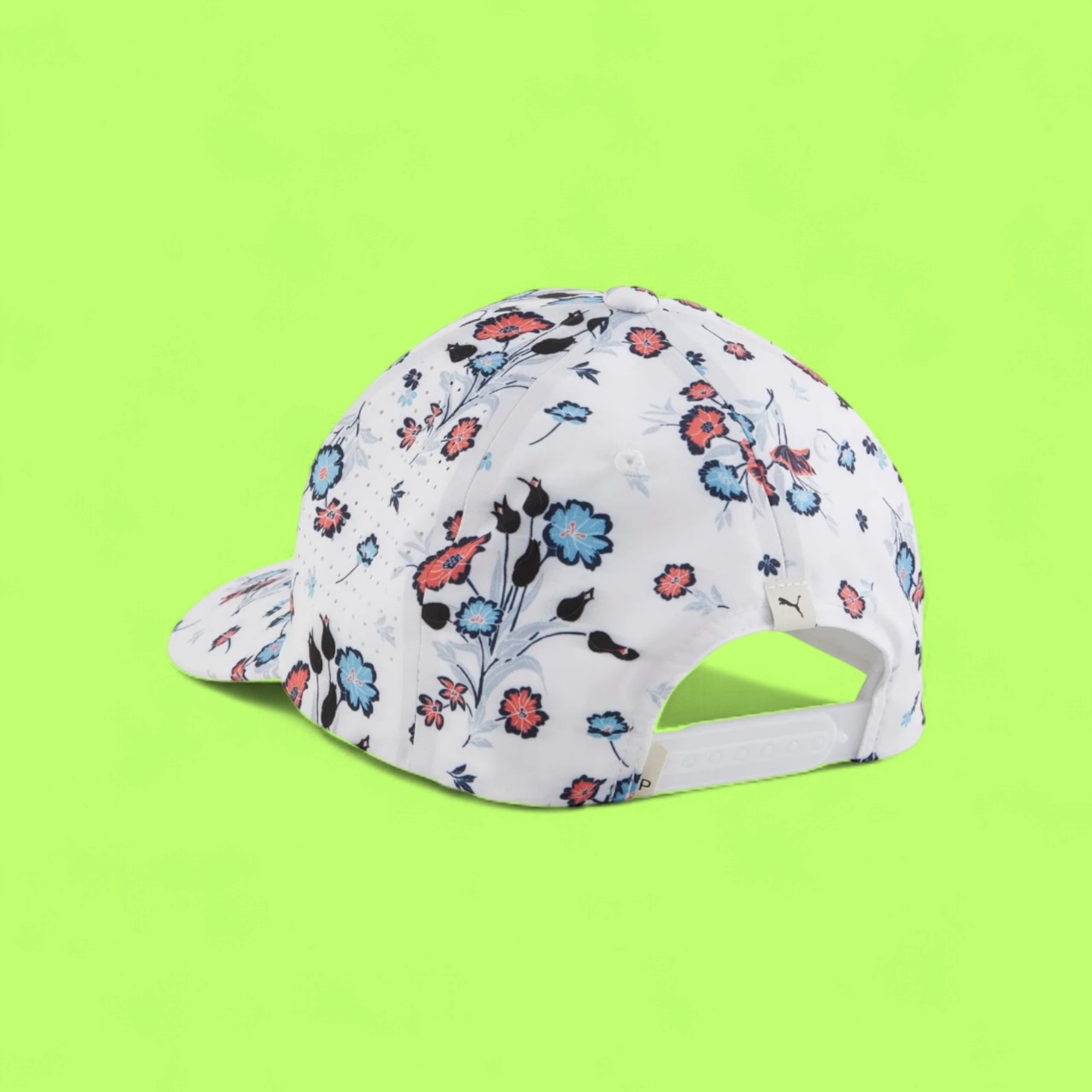FLORAL PRINT WHITE BASEBALL CAP WITH EMBROIDERED LETTER P