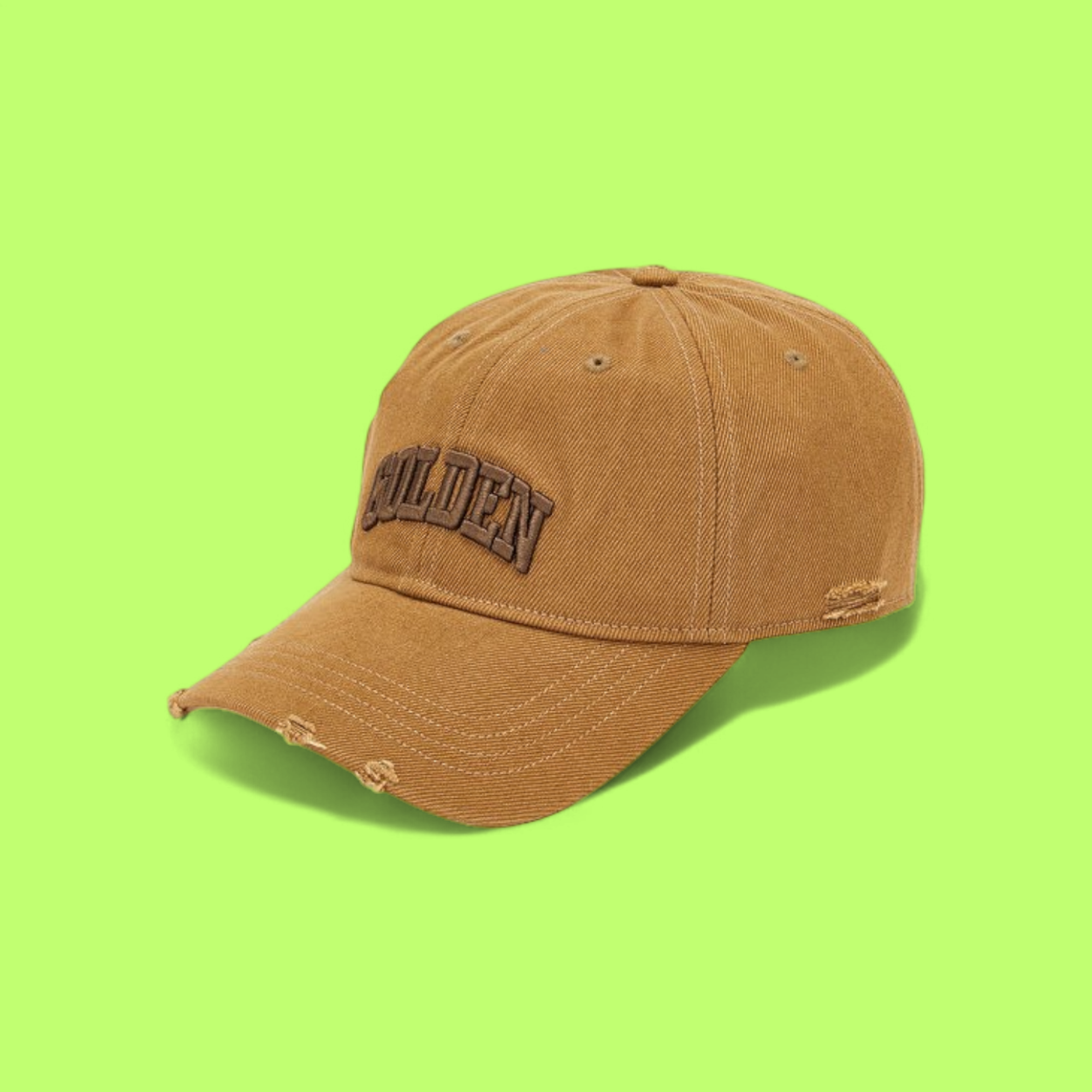 GOLDEN BROWN VINTAGE DISTRESSED BASEBALL CAP WITH LOGO