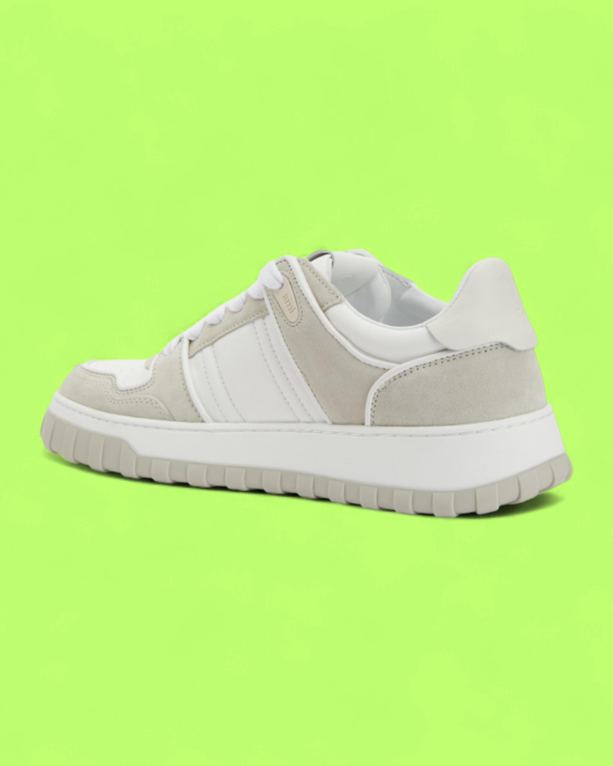 AMI PARIS WHITE GREY SUEDE LEATHER LOW TOP CASUAL SNEAKERS
