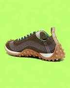 AMI PARIS BROWN GREEN TRAIL RUNNER SNEAKERS WITH GUM SOLE