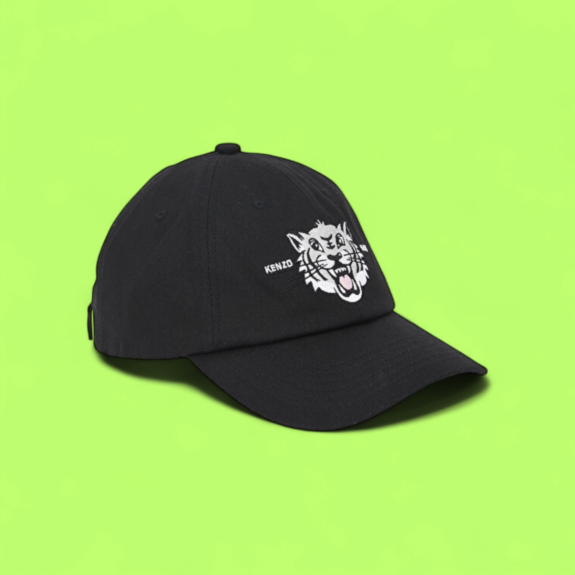 KENZO BLACK CAP WITH EMBROIDERED TIGER HEAD LOGO CWCD