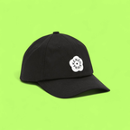KENZO BLACK CAP WITH WHITE FLOWER LOGO PATCH ICON DROPW
