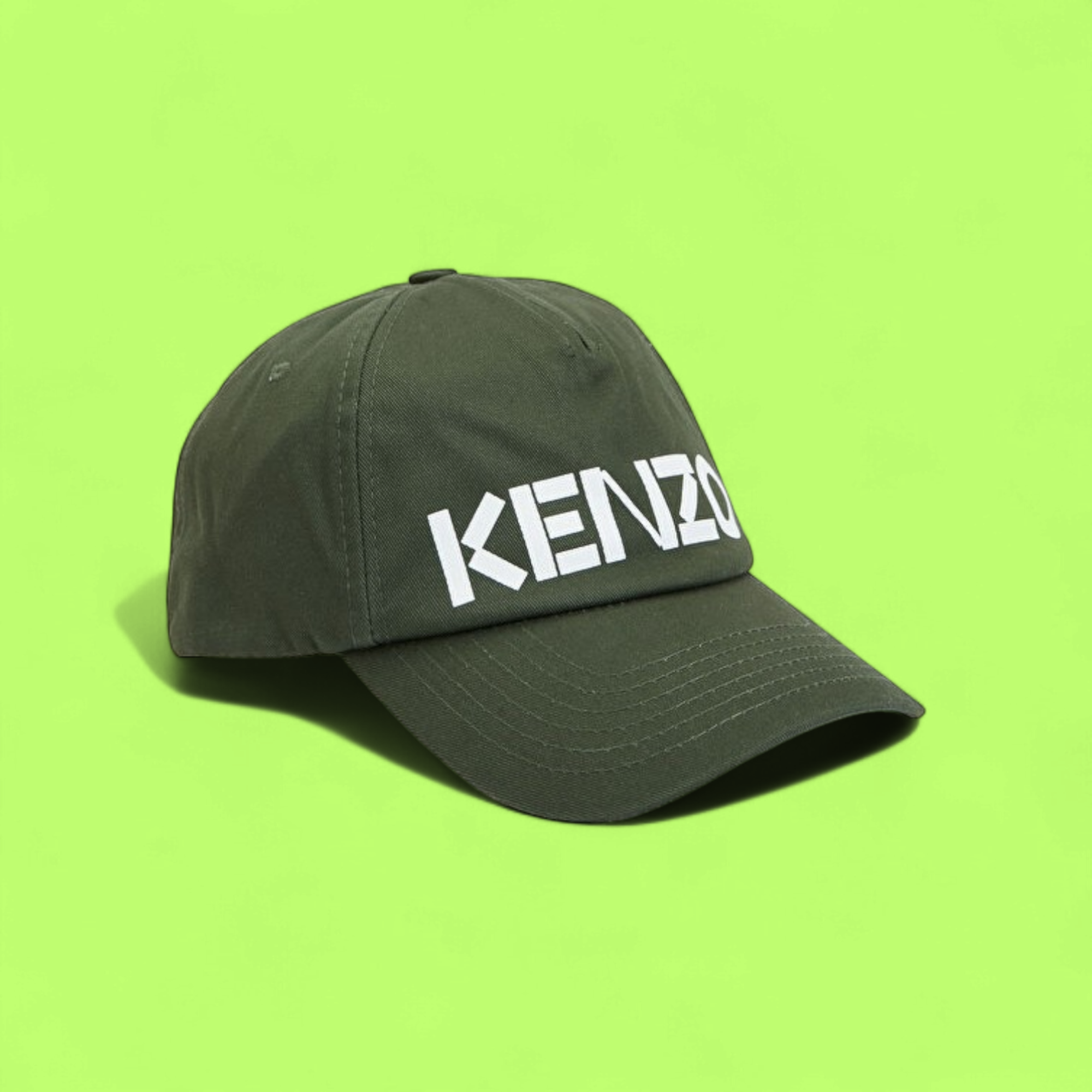 KENZO KHAKI BASEBALL CAP WITH WHITE SIDE LOGO PRINT CWCD