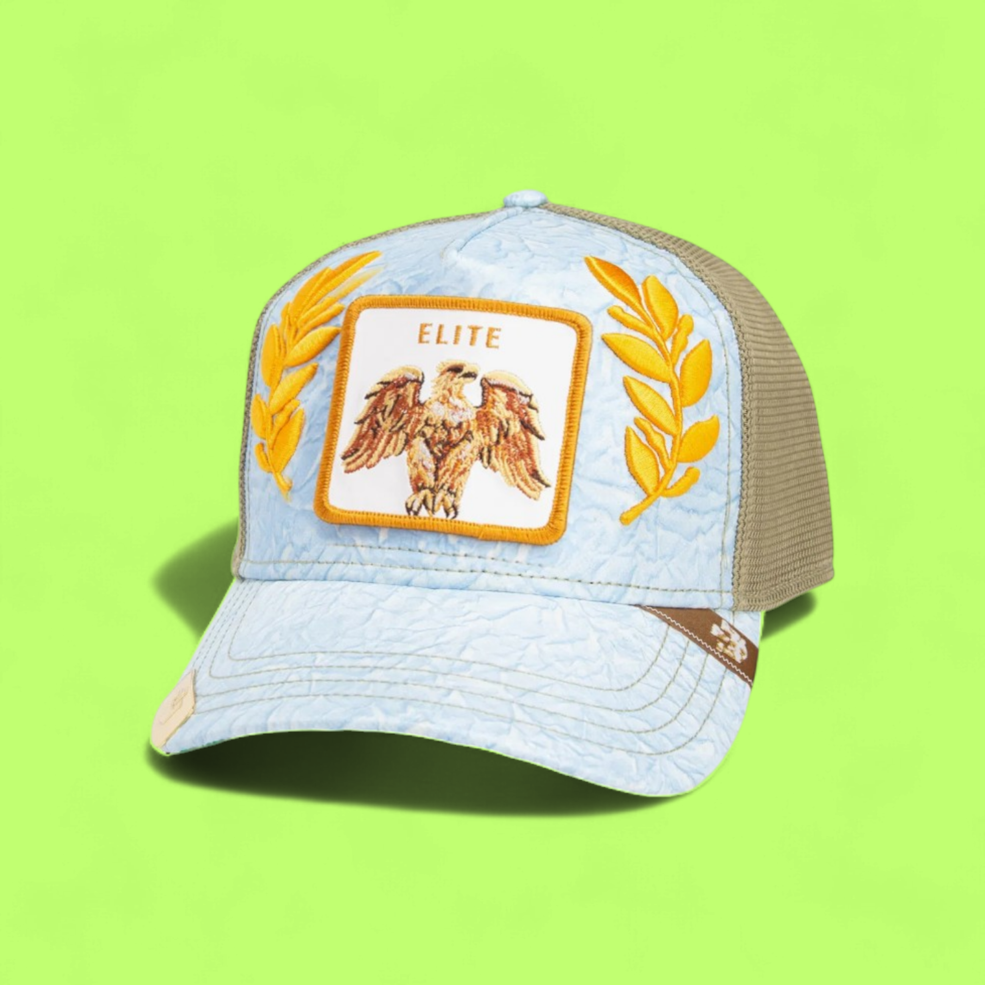 ELITE EAGLE LIGHT BLUE TRUCKER HAT WITH GOLDEN EMBROIDERY