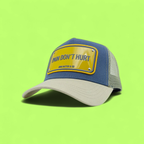 JOHN HATTER BLUE AND BEIGE CAP WITH PAIN DON’T HURT PLATE