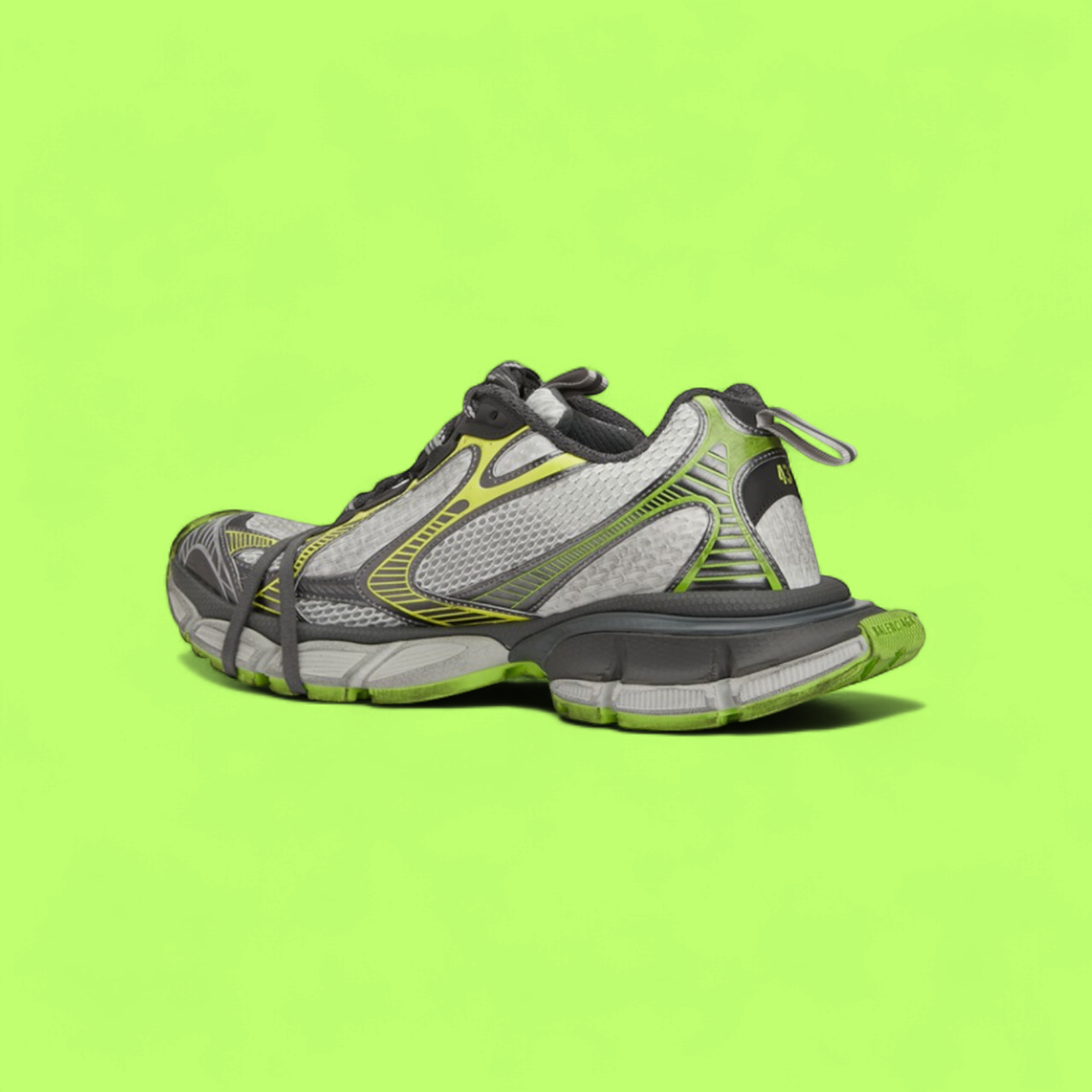 BALENCIAGA TRACK 3 WHITE GREY SNEAKERS WITH LIME GREEN DETAILS
