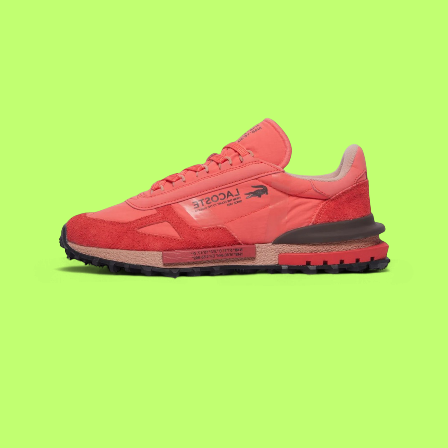 LACOSTE ELITE ACTIVE MEN'S RED MESH AND LEATHER CASUAL SNEAKERS