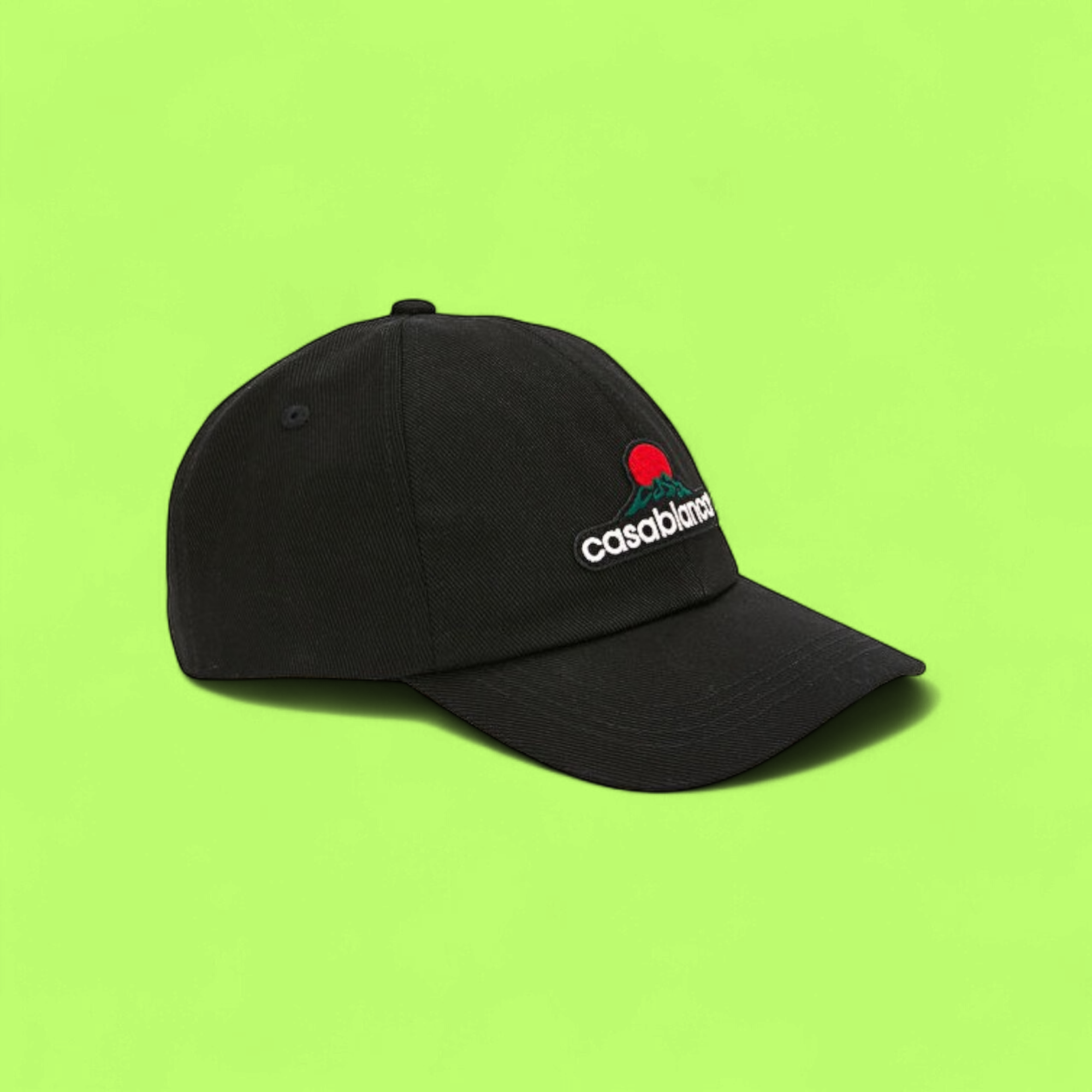CASABLANCA BLACK BASEBALL CAP WITH RED SUN LOGO EMBROIDERY