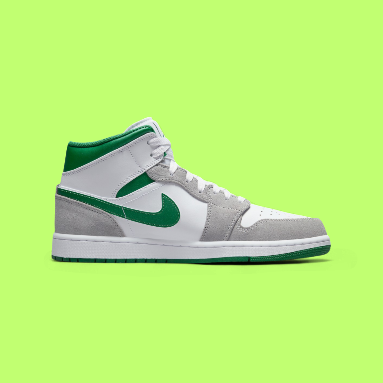 NIKE AIR JORDAN 1 MID GREY AND GREEN CLEAN MINIMAL FOREST TONE