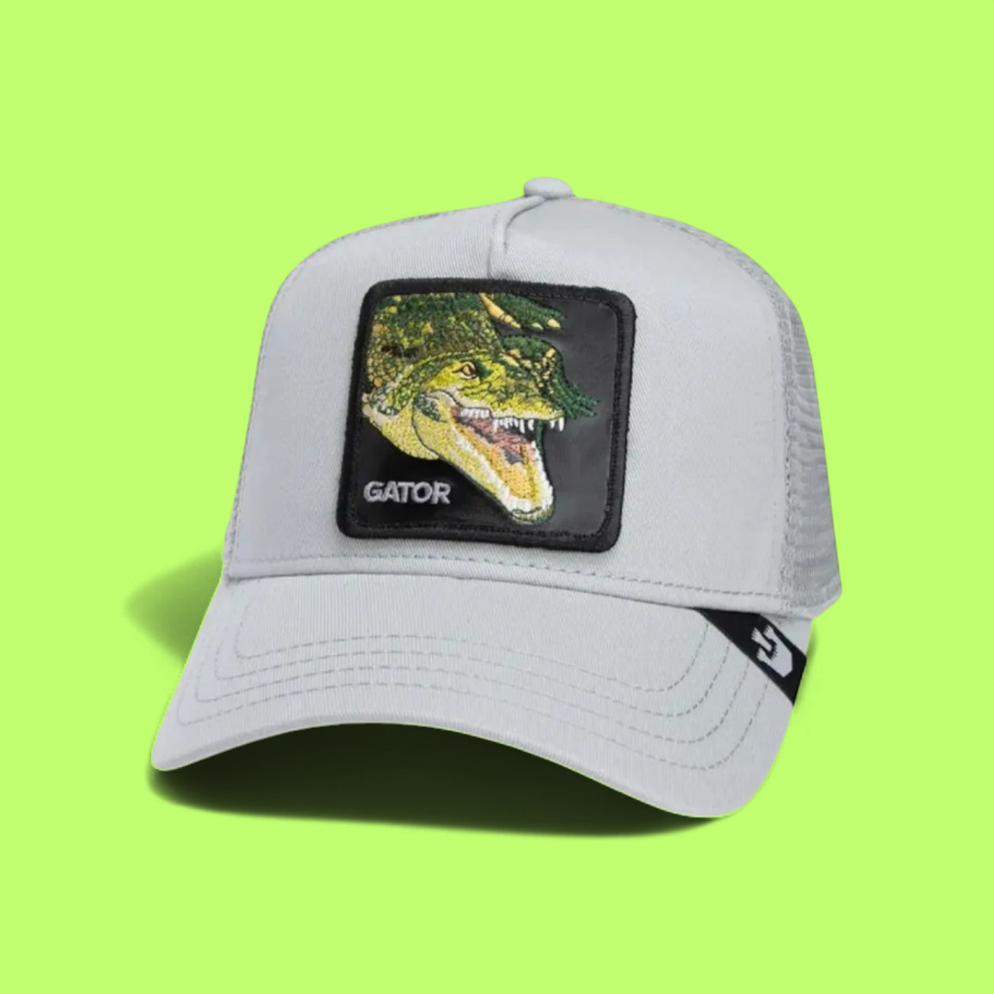 ALLIGATOR PATCH GRAY TRUCKER HAT WITH MESH BACK DESIGN
