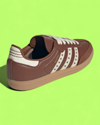 ADIDAS SAMBA BROWN LEATHER WHITE FLORAL STRIPES RETRO CASUAL