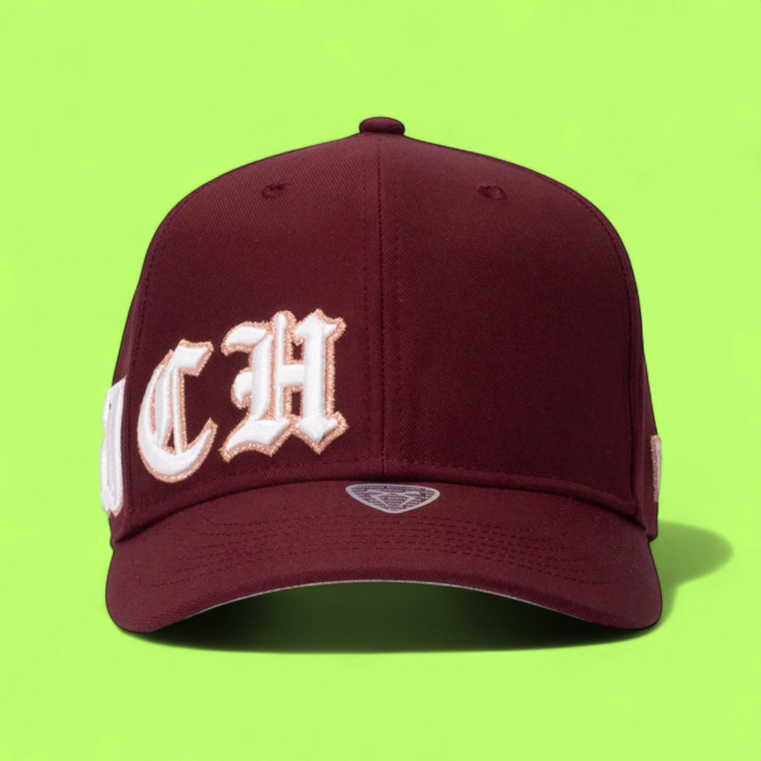 MAROON BASEBALL CAP WITH WHITE EMBROIDERED LETTER LOGO