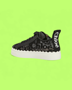 CHLOE BLACK LACE LOGO SNEAKER WITH WHITE SOLE ELEGANT STYLE