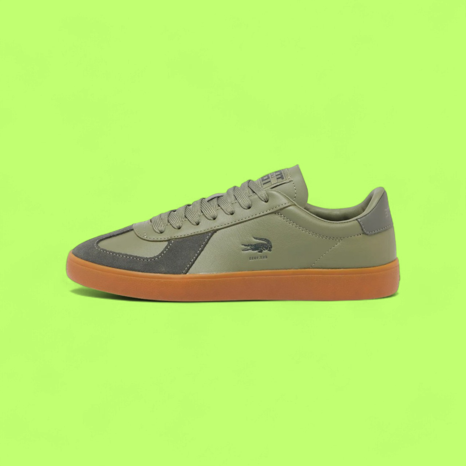 LACOSTE BASESHOT PRO MEN'S GREEN SUEDE AND MESH CASUAL SNEAKERS