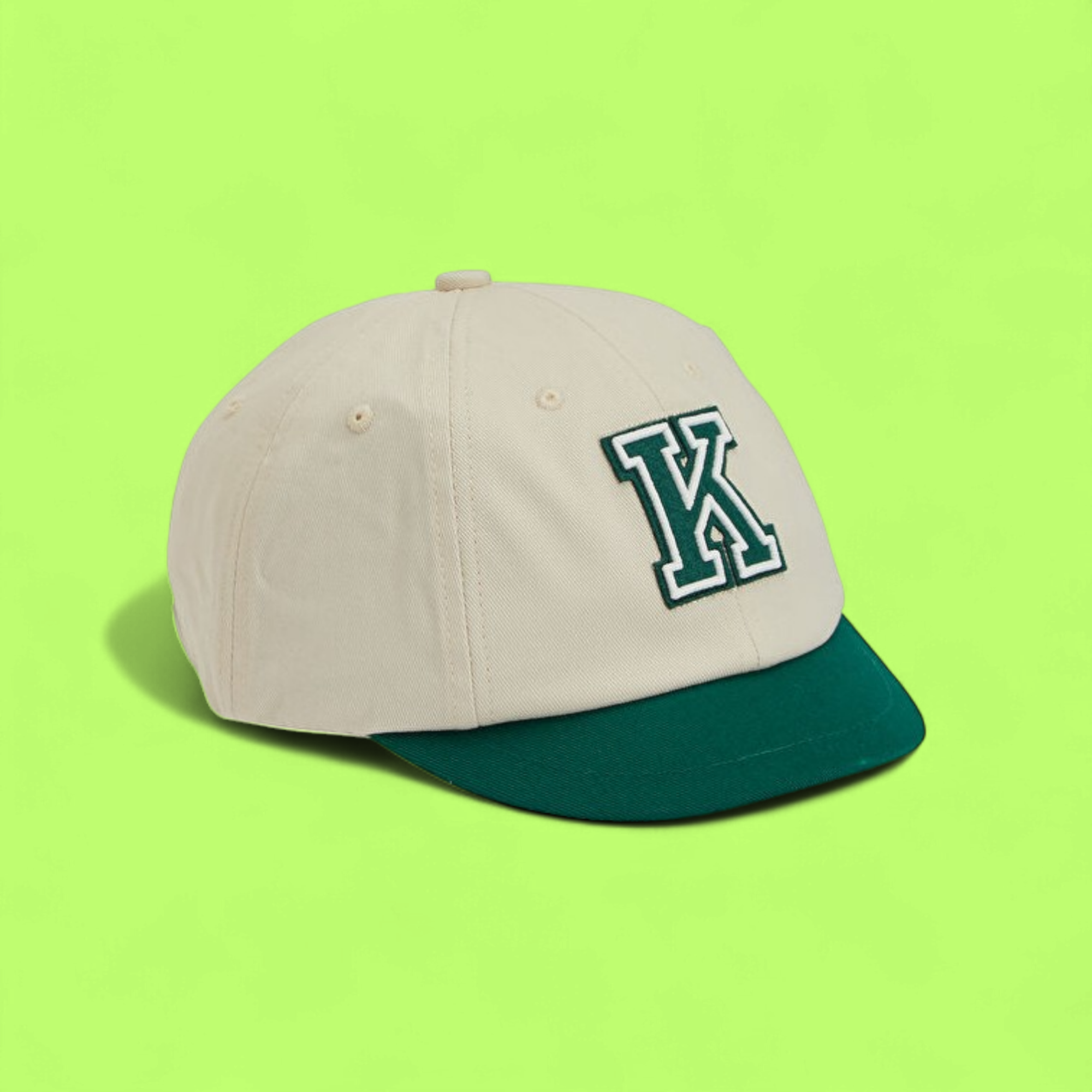 KENZO BEIGE CAP WITH GREEN VISOR AND K LOGO PATCH DROPZ ICON