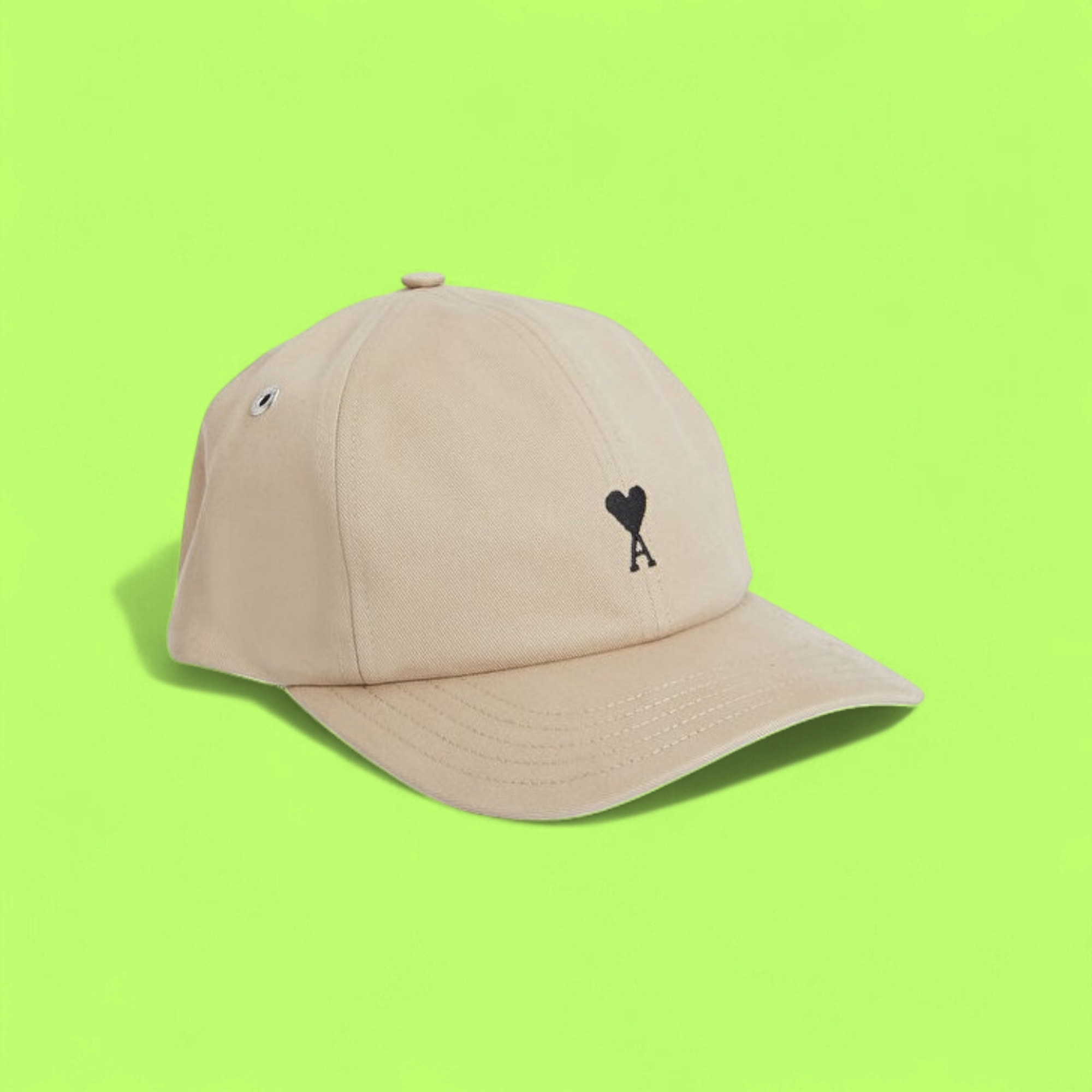 AMI PARIS BEIGE BASEBALL CAP WITH ICONIC AMI DE COEUR HEART