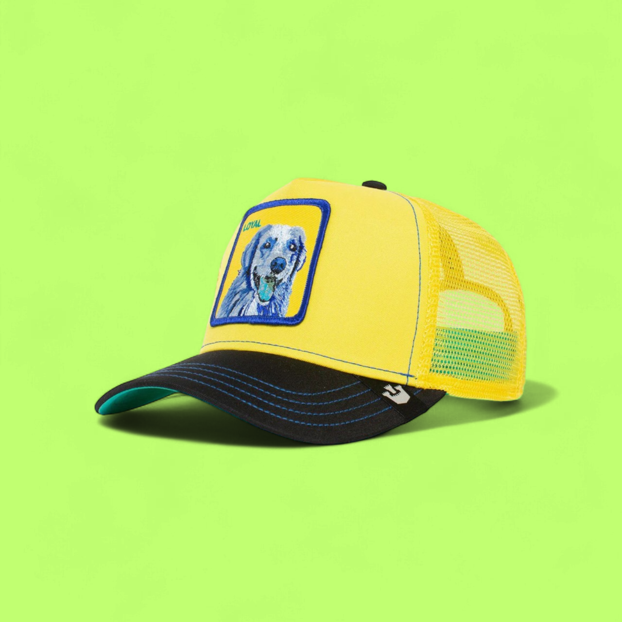 LOYAL DOG PATCH YELLOW TRUCKER HAT WITH BLACK VISOR CWCD