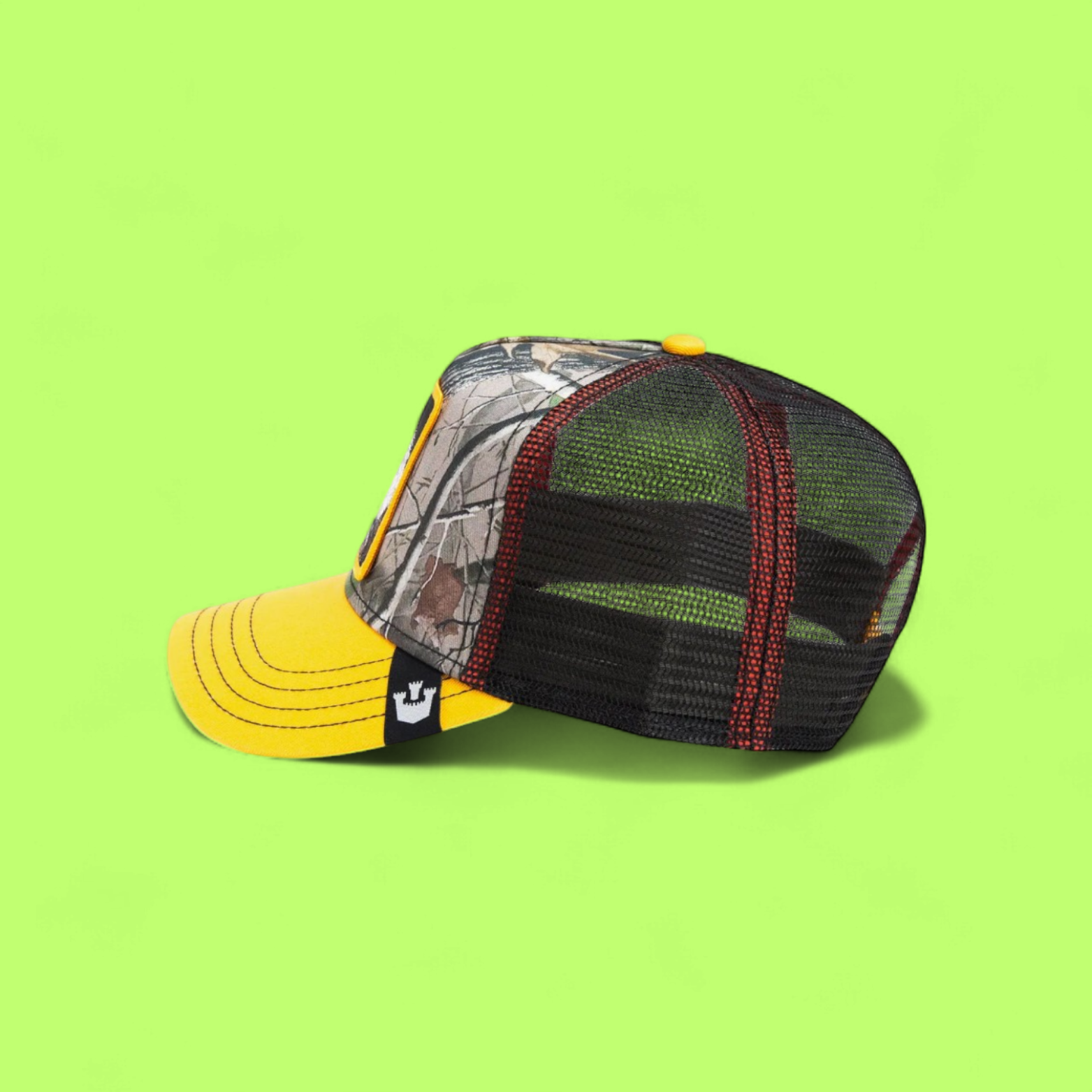 CAMO KILLER EAGLE TRUCKER CAP WITH YELLOW VISOR DETAIL CWCDE
