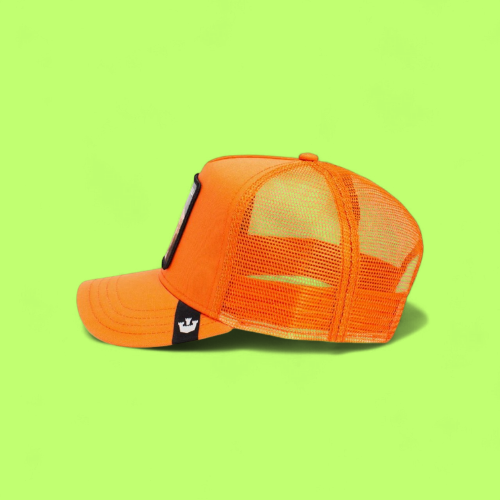 PIT BULL ORANGE TRUCKER HAT WITH EMBROIDERED DOG PATCH