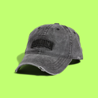 GOLDEN FADED BLACK VINTAGE DISTRESSED BASEBALL CAP LOGO