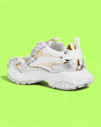 VERSACE WHITE GOLD SILVER CAGED SNEAKER WITH CHUNKY RUBBER