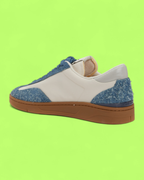 MICHAEL KORS WHITE LEATHER BLUE TEXTURED DETAIL GUM SNEAKERS