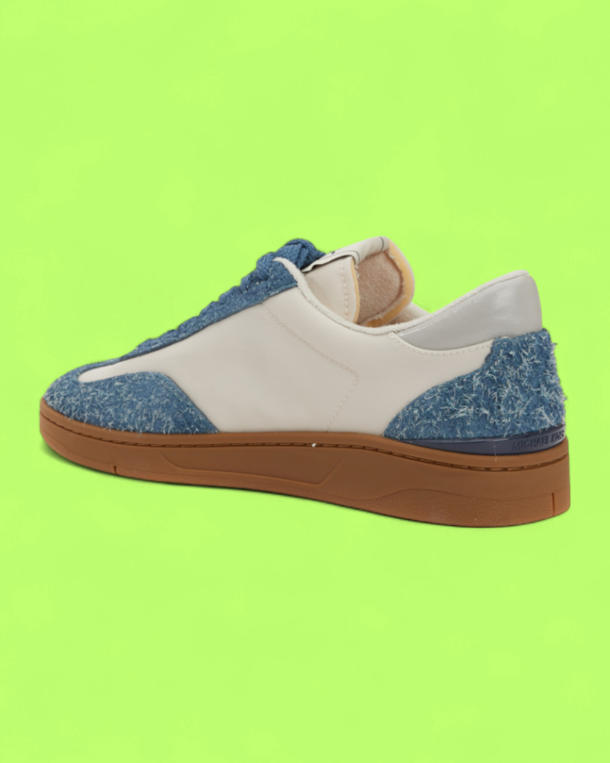 MICHAEL KORS WHITE LEATHER BLUE TEXTURED DETAIL GUM SNEAKERS