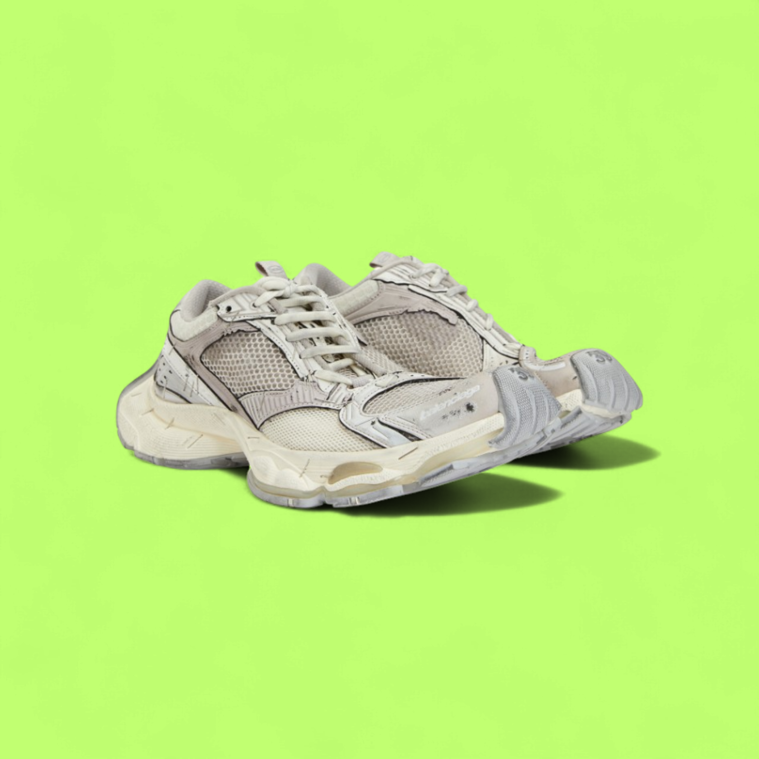 BALENCIAGA RUNNER DISTRESSED WHITE GREY MESH LEATHER SNEAKERS